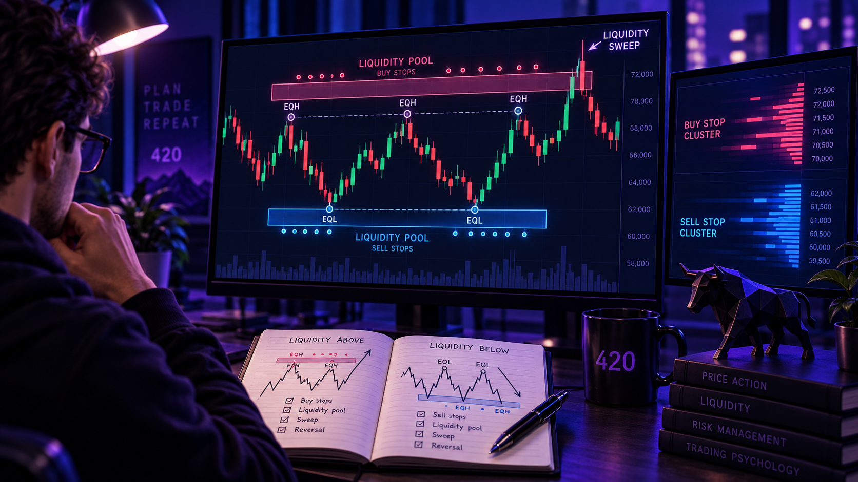 Ликвидность в трейдинге: buy-side и sell-side liquidity, стопы толпы и снятие ликвидности